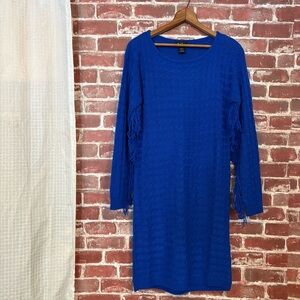 La Serissa Chic Royal Blue Long Sleeve fringe Dress